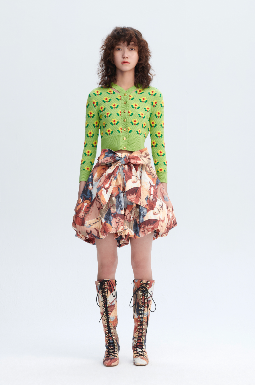 WC Floral Tiles Cardigan Green