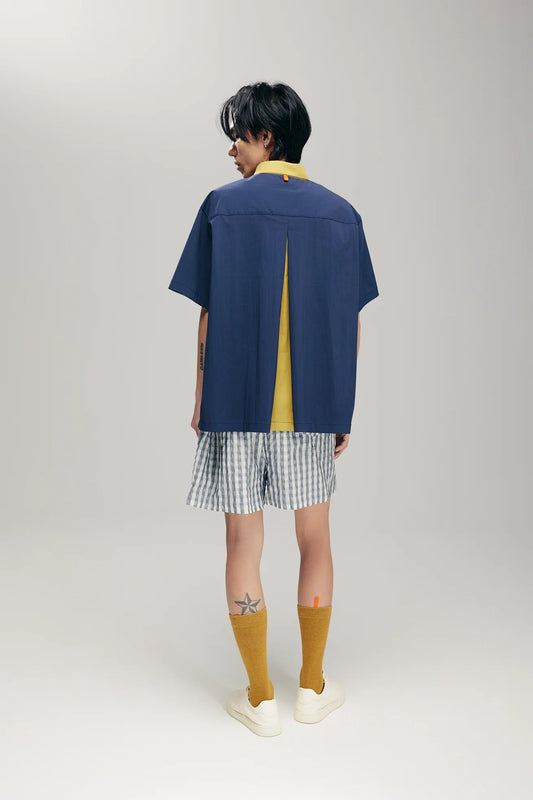 SENSU HALF-PLACKET SHIRT IN NAVY & LIME