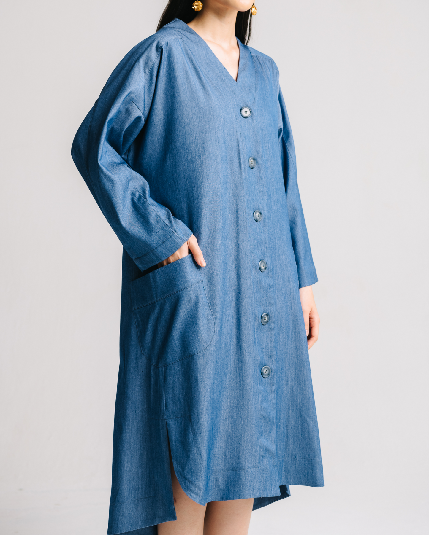 Long Sleeve Midi Dress (Blue Denim)
