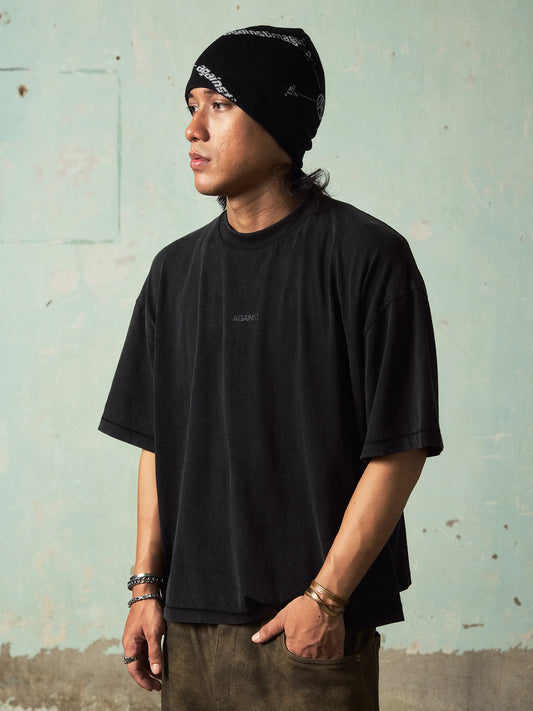 SINGLE STITCH WASHED CROPPED TEE BLACK
