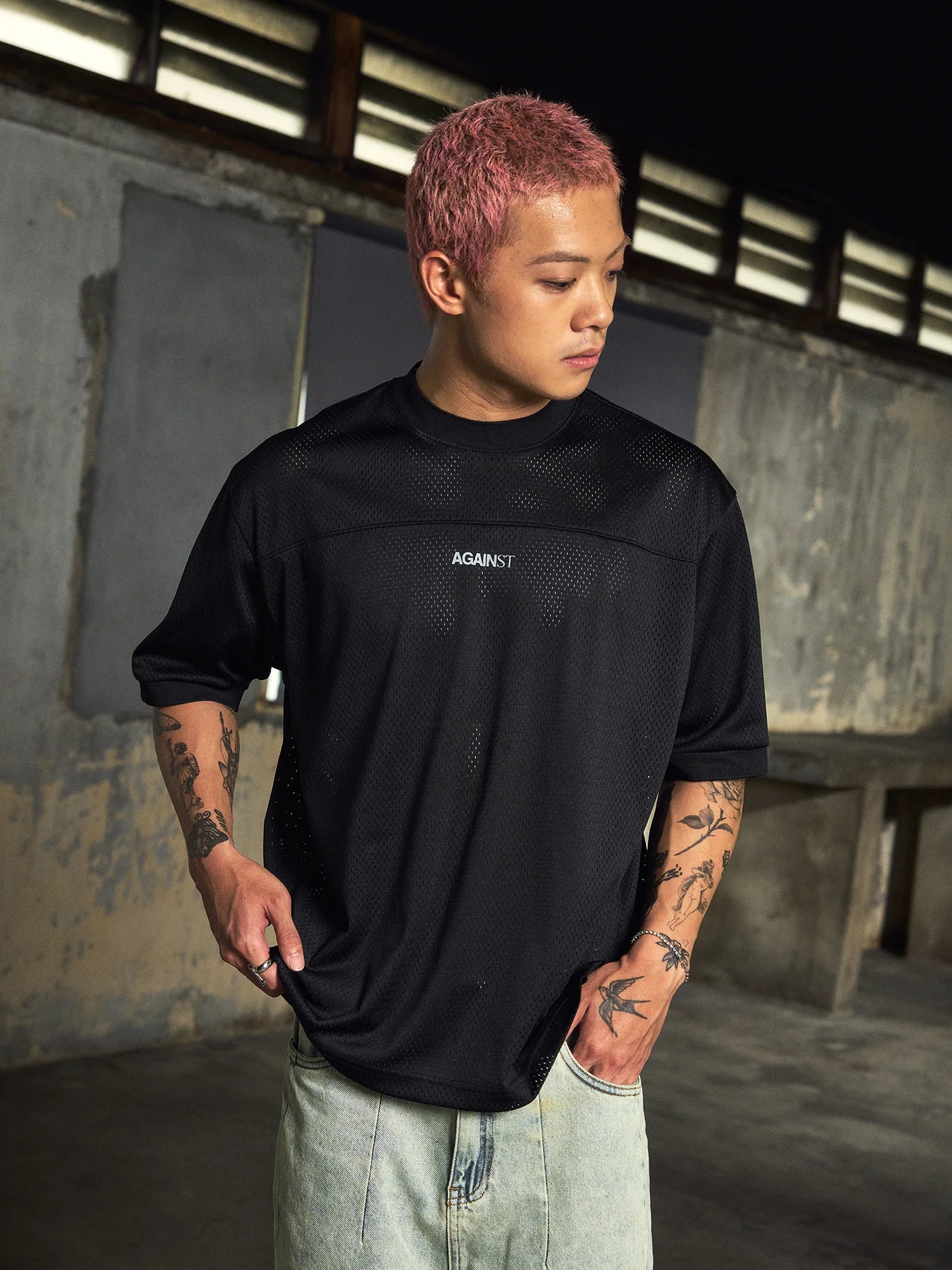 MESH JERSEY TOP BLACK