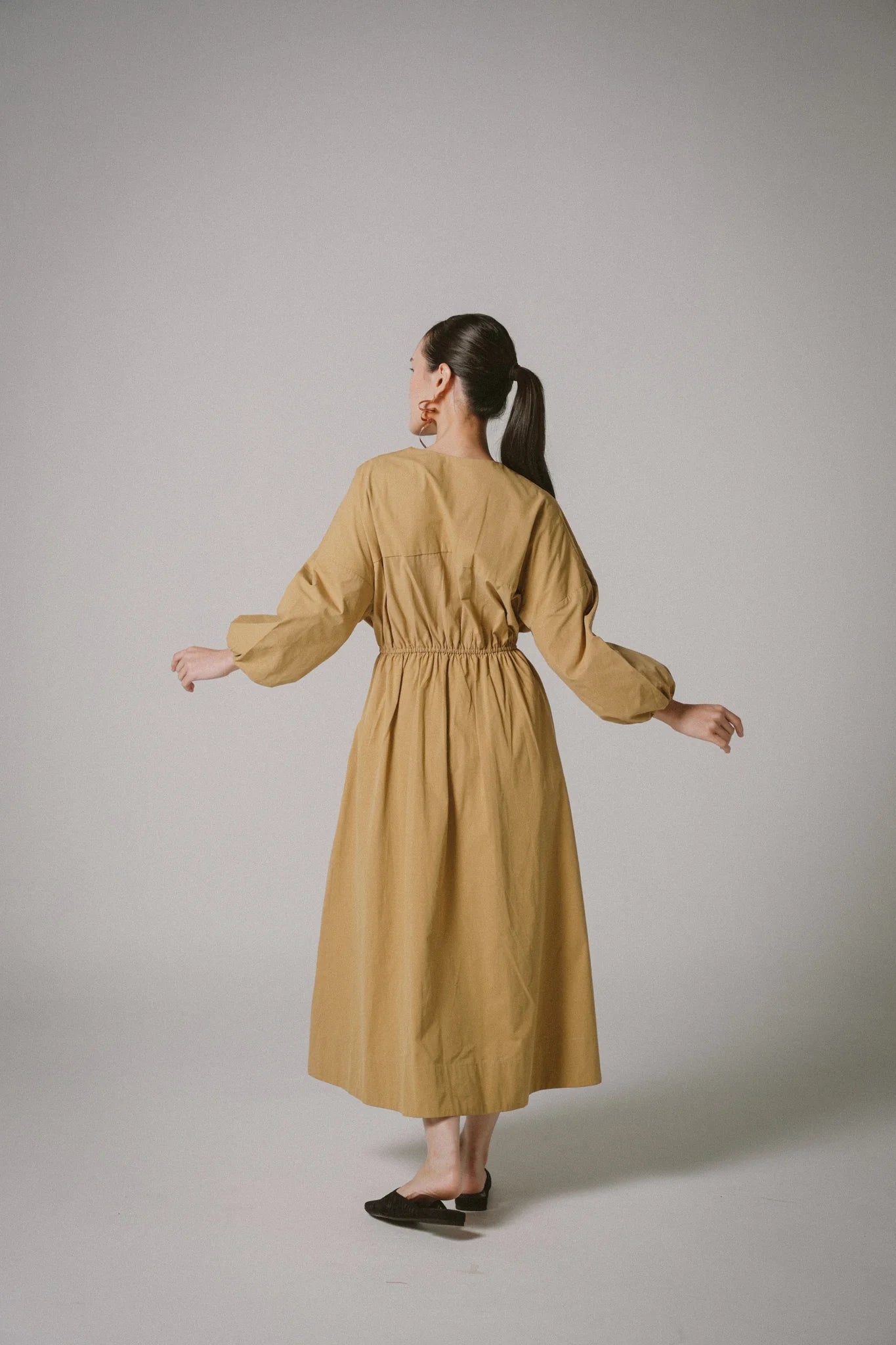 Drawstring Trench Cotton Dress -  KHAKI