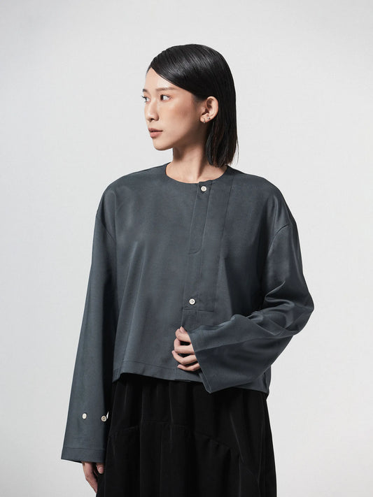 KAREEM PLACKET LONGSLEEVE SHIRT | GREY BLUE