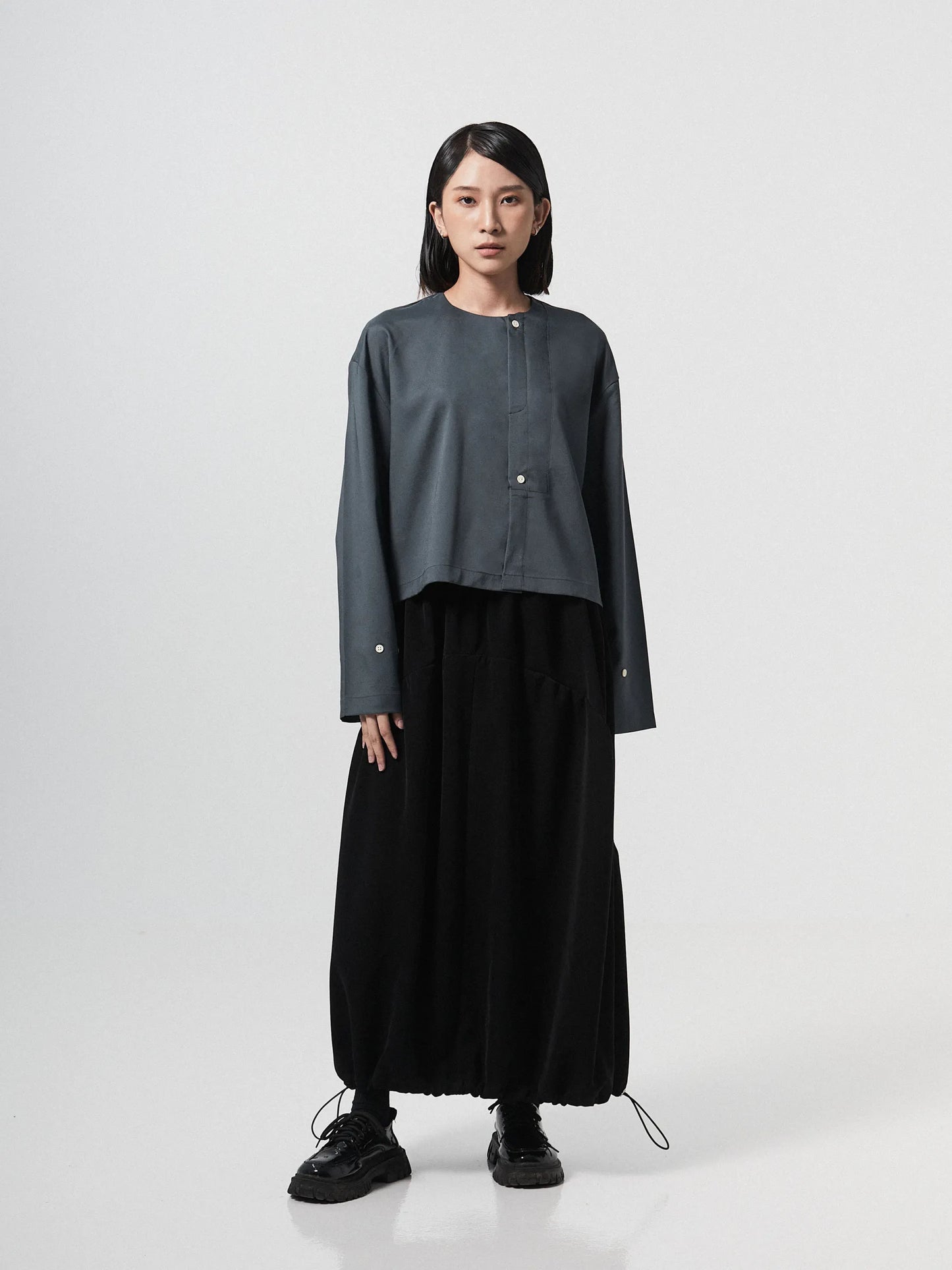 KAREEM PLACKET LONGSLEEVE SHIRT | GREY BLUE