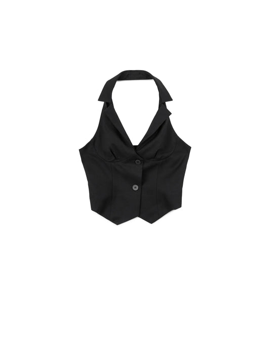 N E O CH.1 HALTER BUTTONED TOP - Black