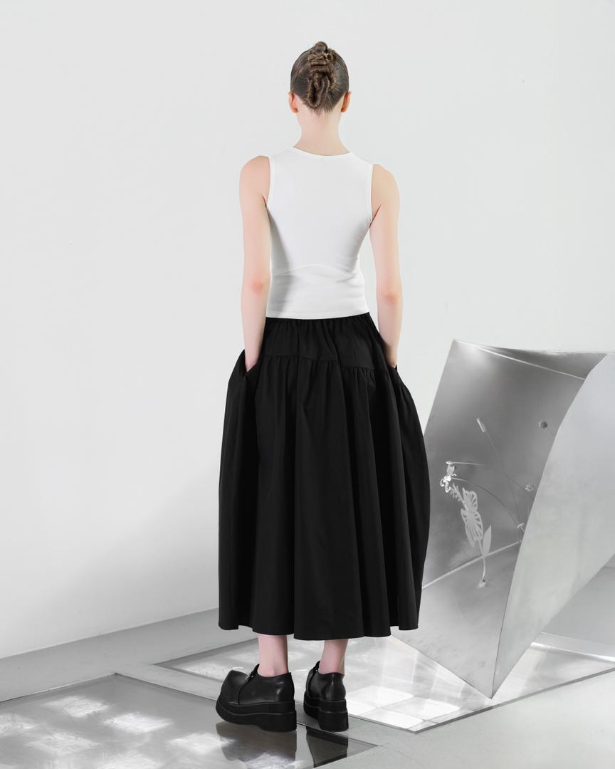 N8SK4 Layered Drawstring O-Strape Skirt - Black - BEV C multi label store