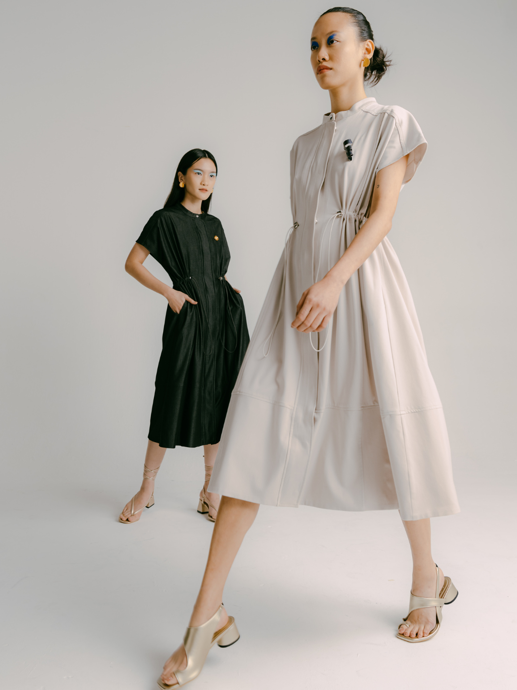 Drawstring Midi Dress (Black Denim)