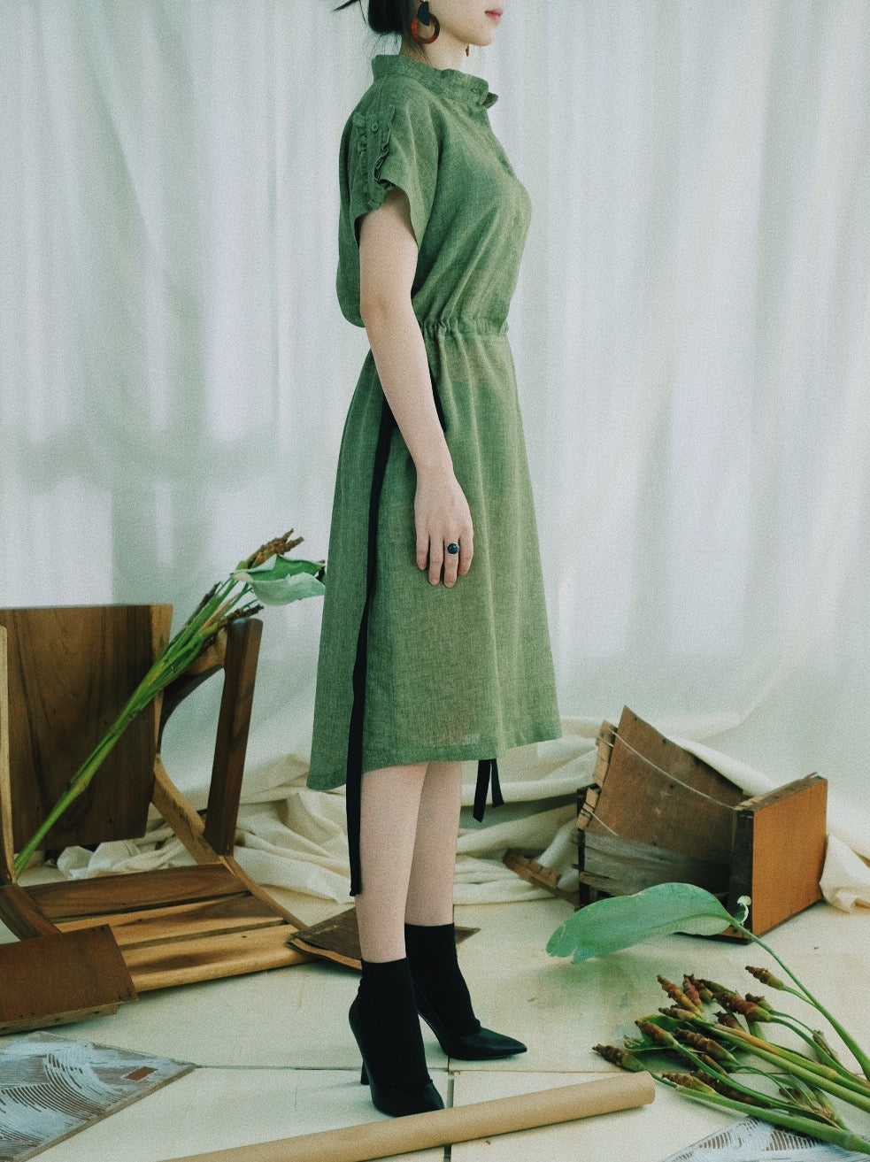Mandarin Collar Shirt Dress
