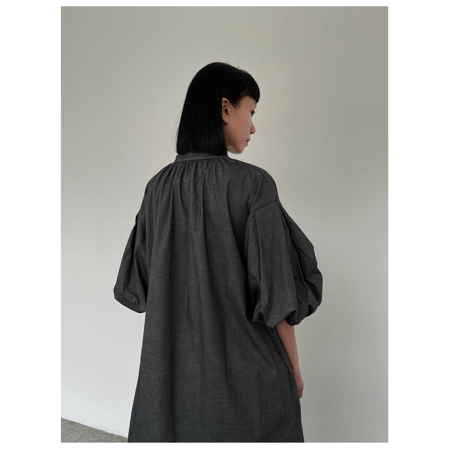 Noiz Puffy Sleeve Button Up Dress