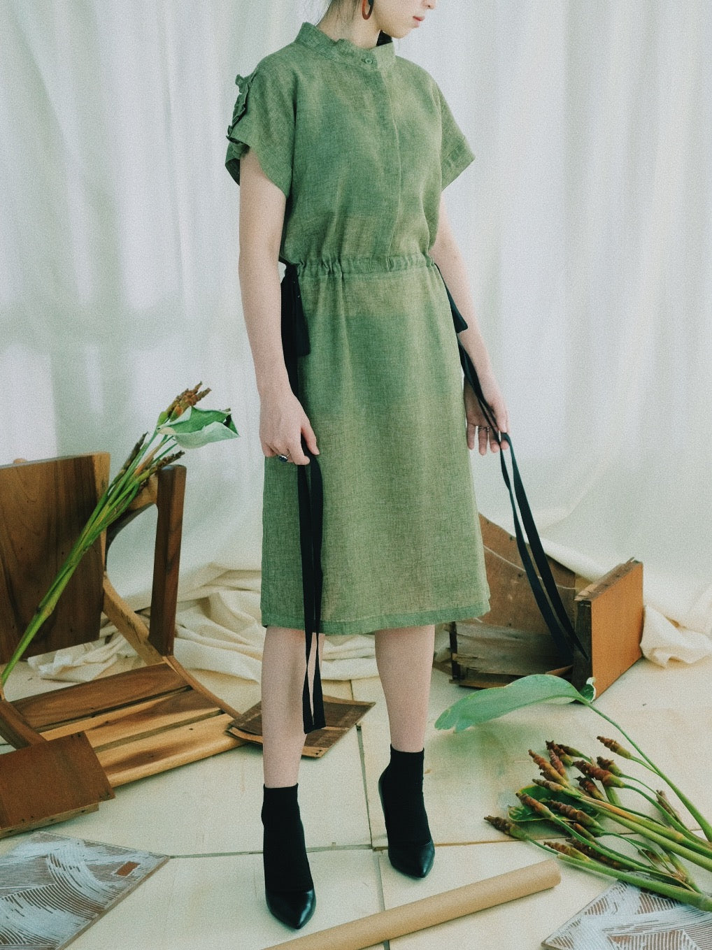 Mandarin Collar Shirt Dress