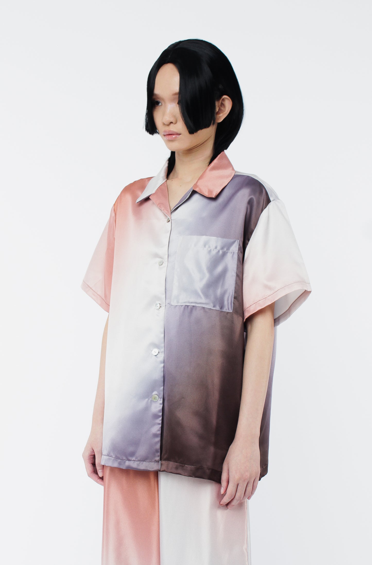Gradient Notched Satin Shirt