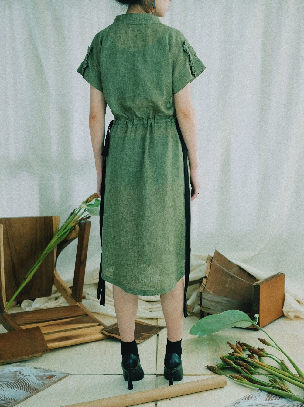 Mandarin Collar Shirt Dress
