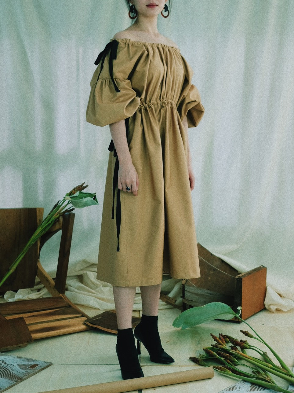 Oversized Drawstring Collar Dress