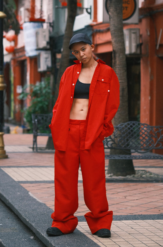 Highwaist long pants with ring (Red)
