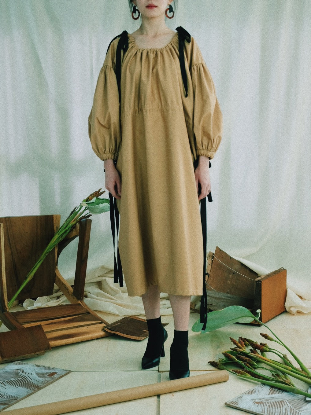 Oversized Drawstring Collar Dress