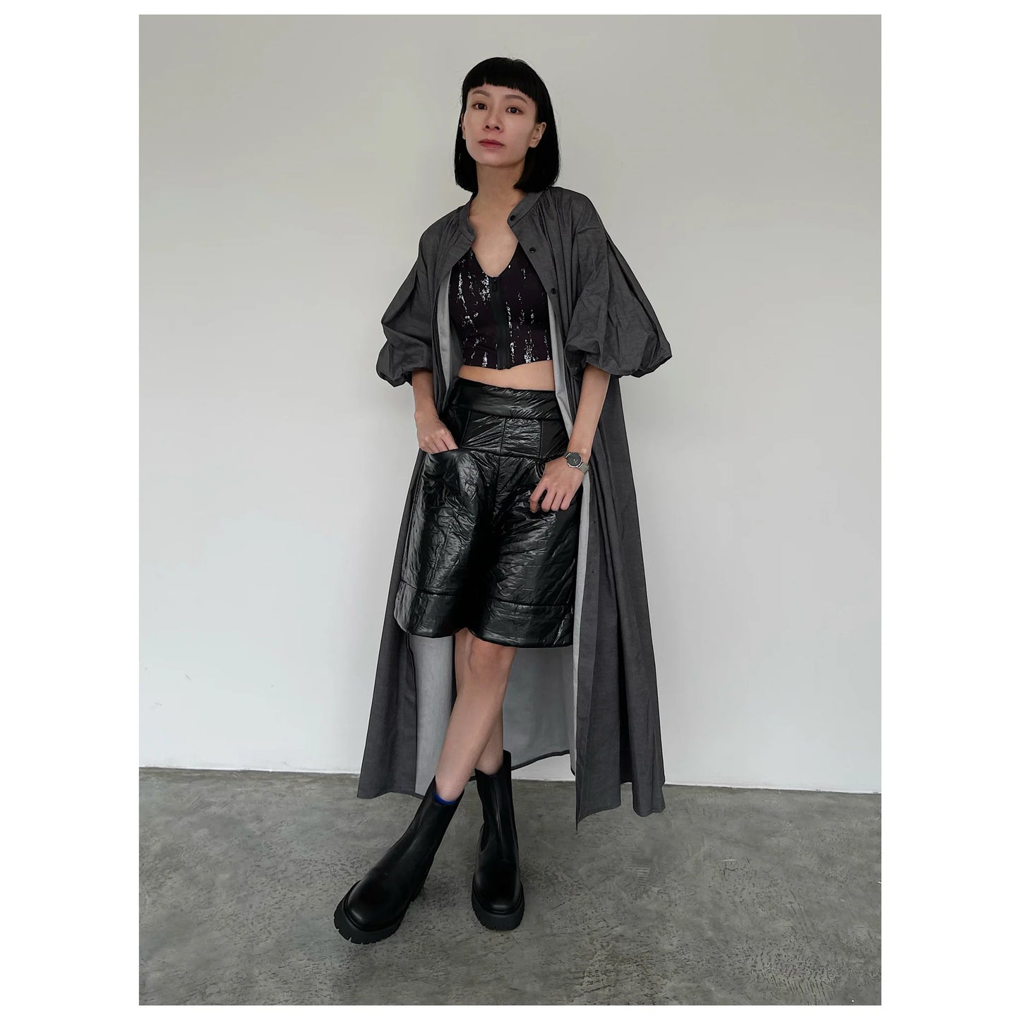 Noiz Puffy Sleeve Button Up Dress