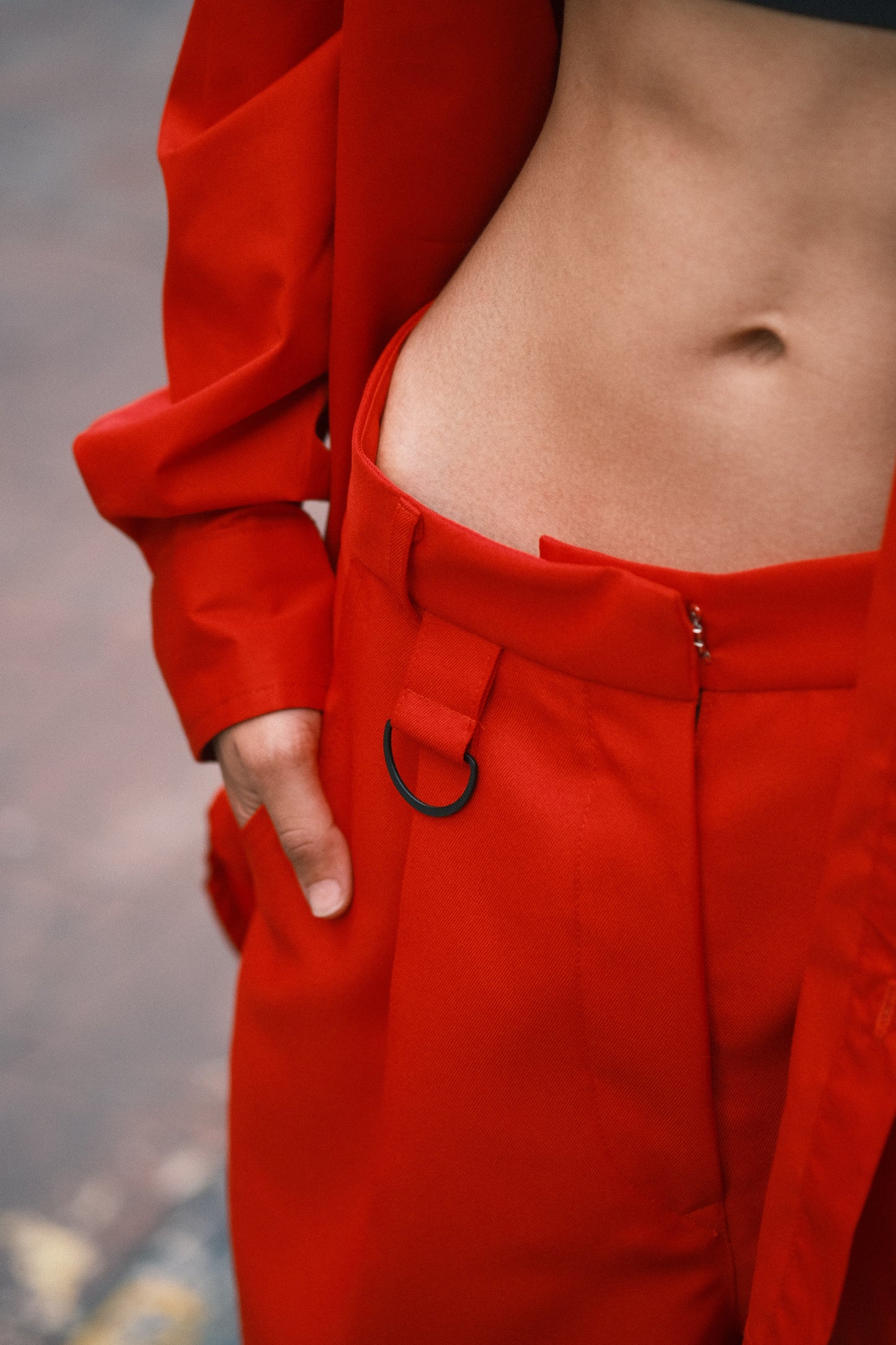 Highwaist long pants with ring (Red)