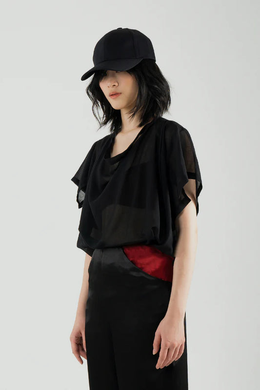 Semi-Sheer Draped Blouse