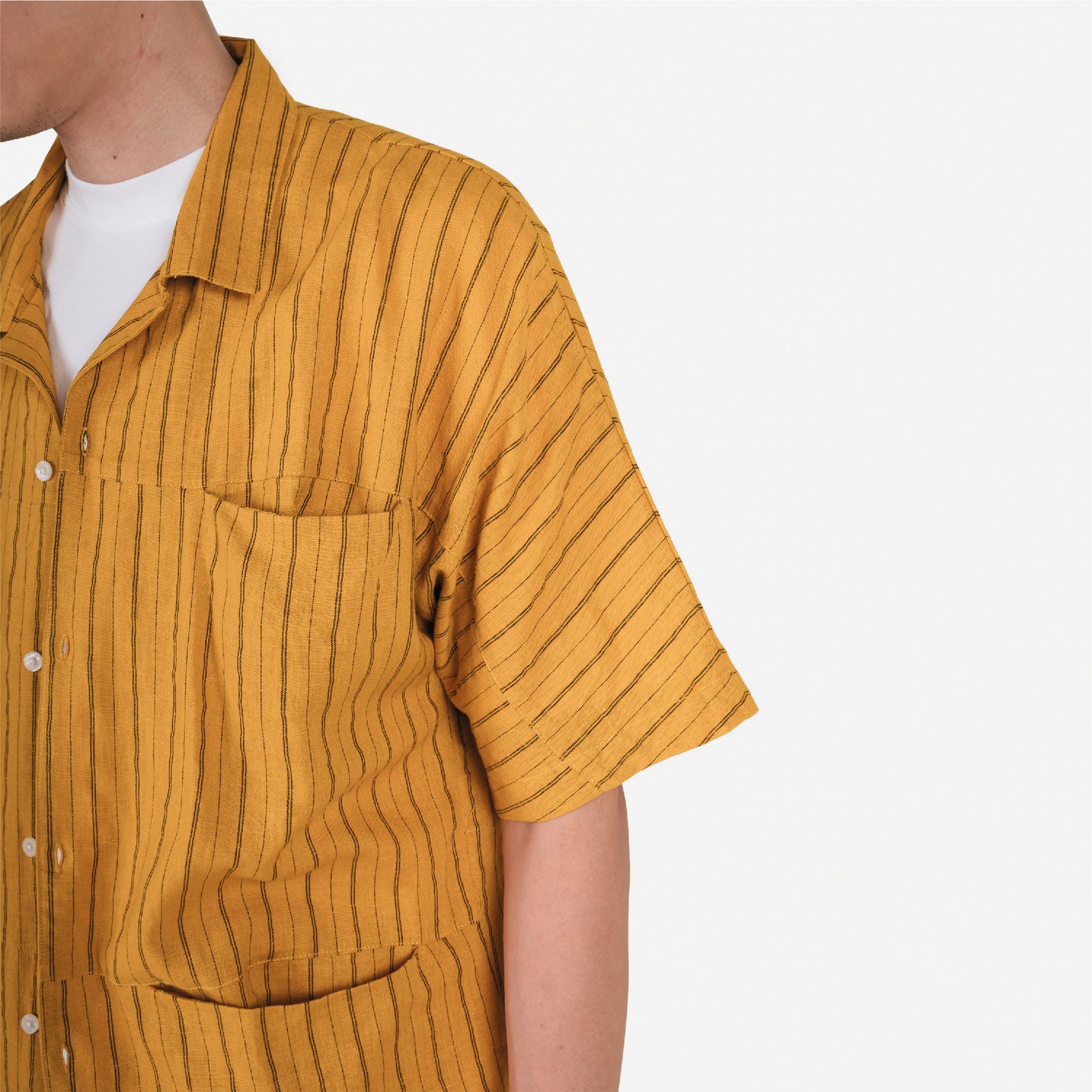 Spread Collar Shirt / Cotton Rayon Stripe - Yellow