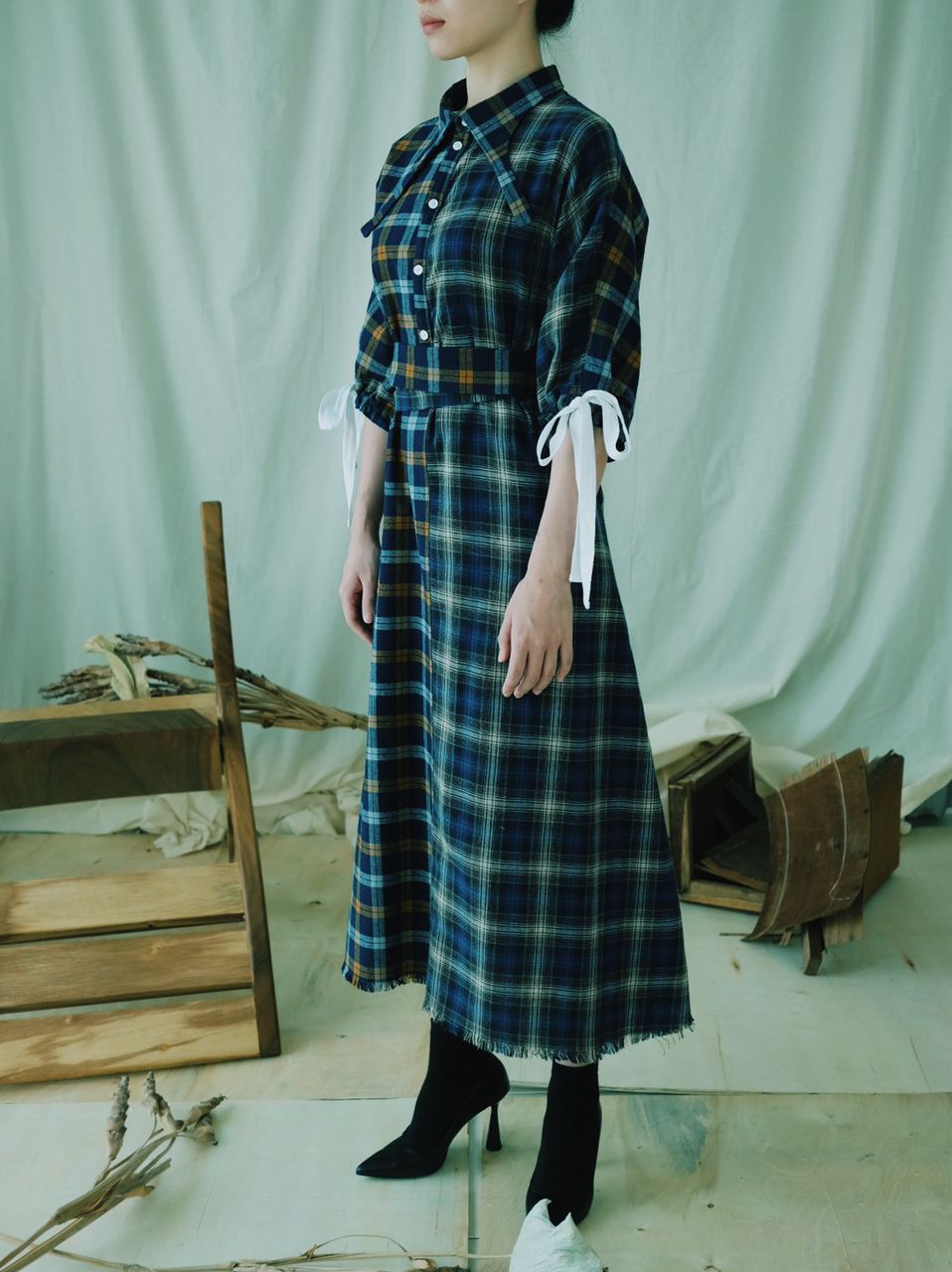 Collar Shirt Dress with Wrap Tie