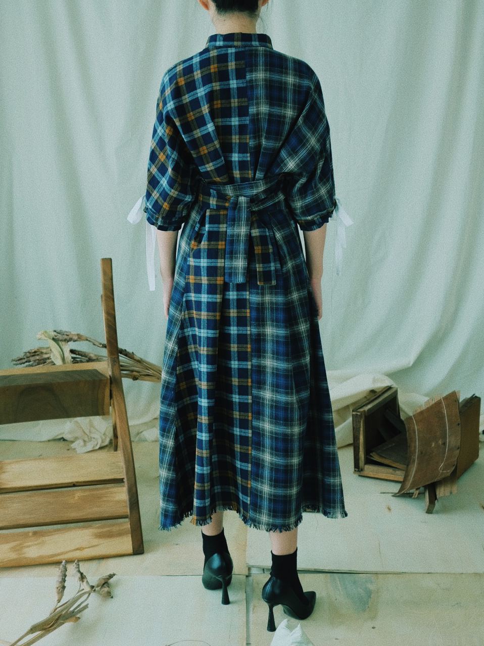 Collar Shirt Dress with Wrap Tie