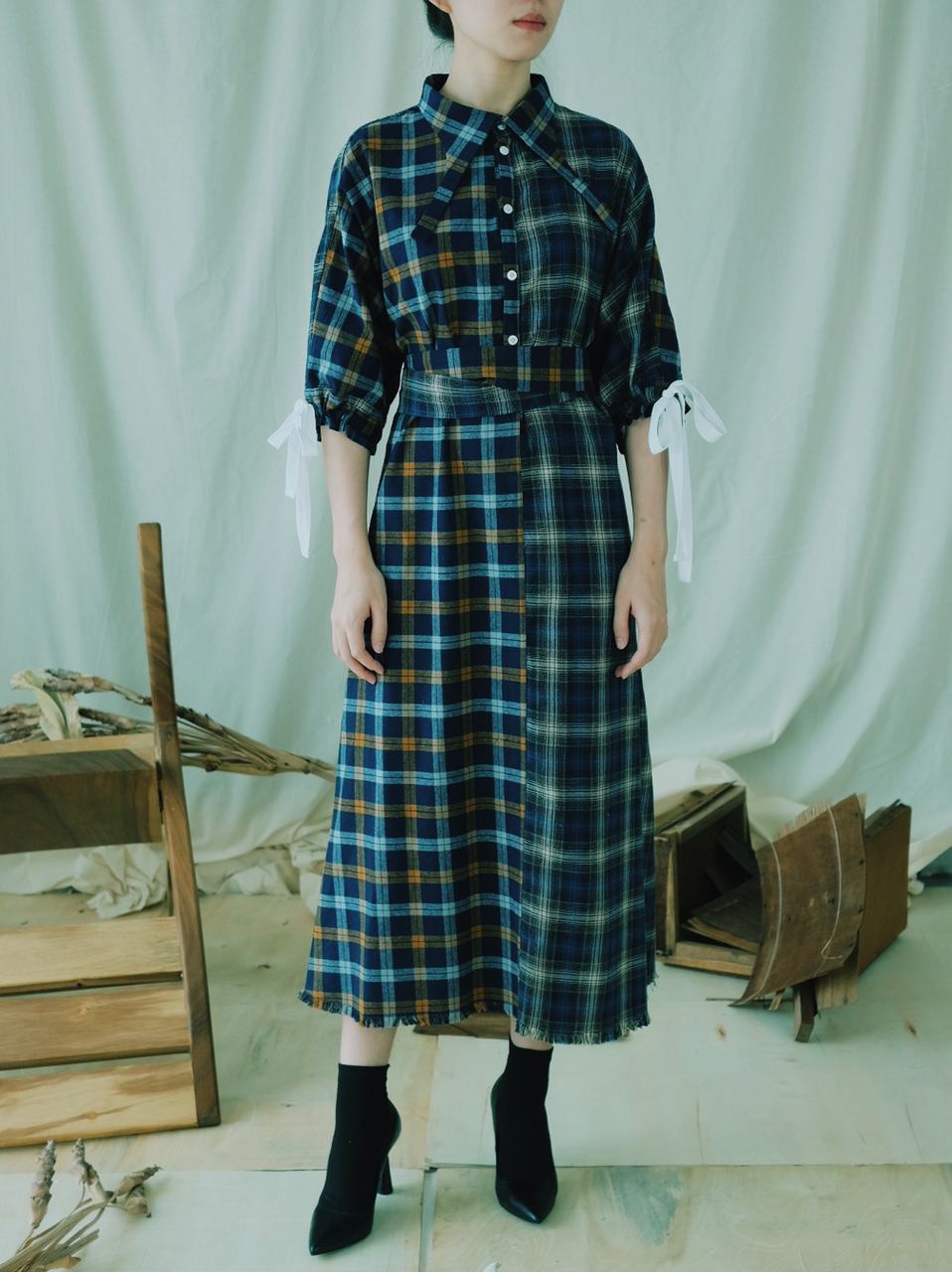 Collar Shirt Dress with Wrap Tie