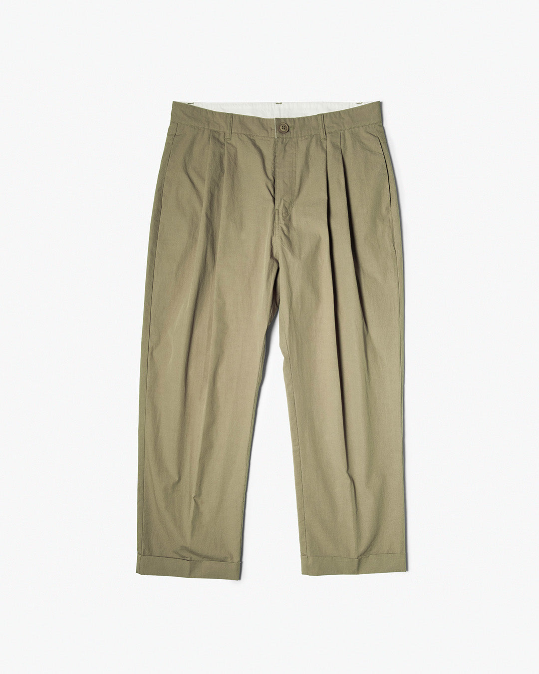 Pleated Wide Pants / Cotton - Olive