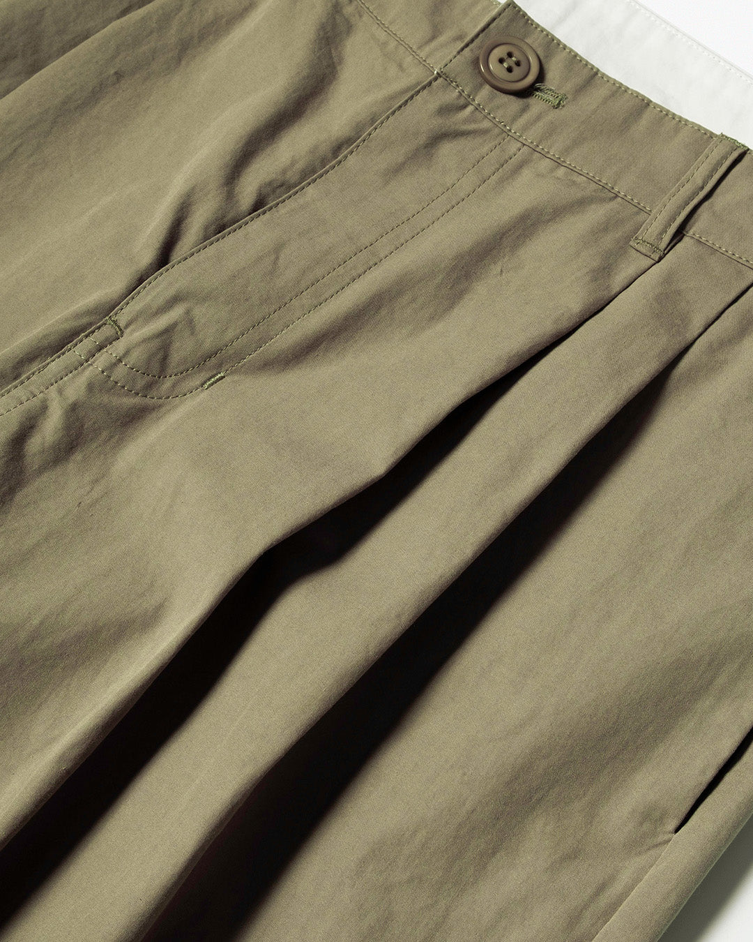 Pleated Wide Pants / Cotton - Olive