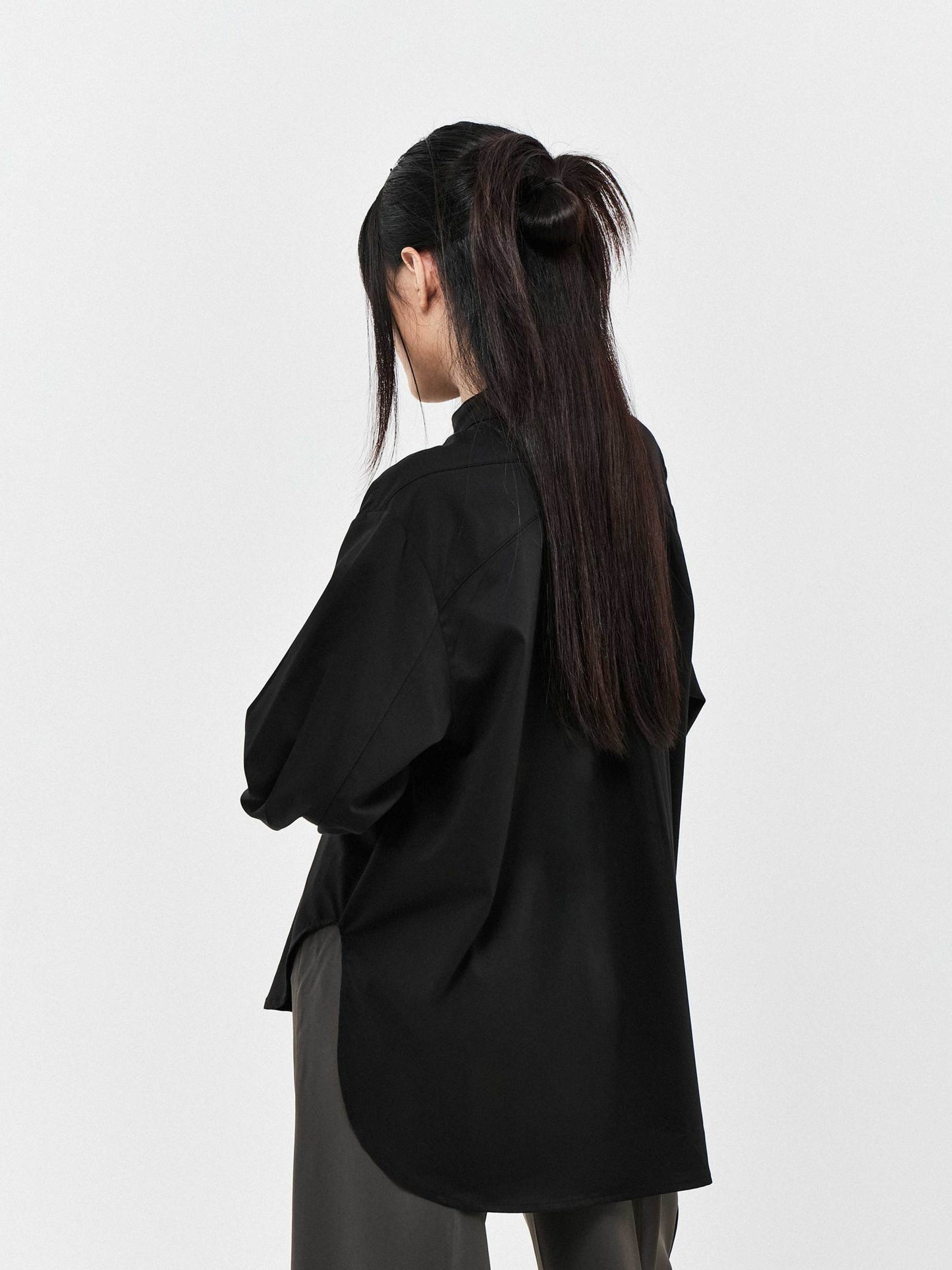 OFFICE BOW LONG SLEEVE SHIRT | BLACK