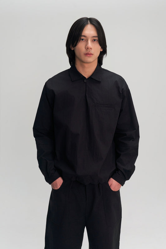 Gender Neutral Skipper Collar Long Sleeve Shirt (Black) - BEV C multi label store