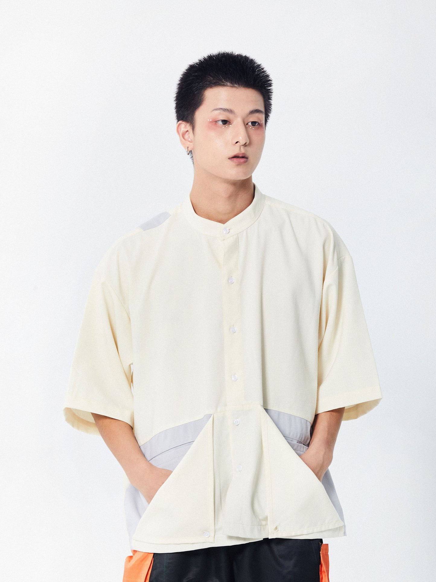 MANDARIN LAYERED POCKET SHIRT