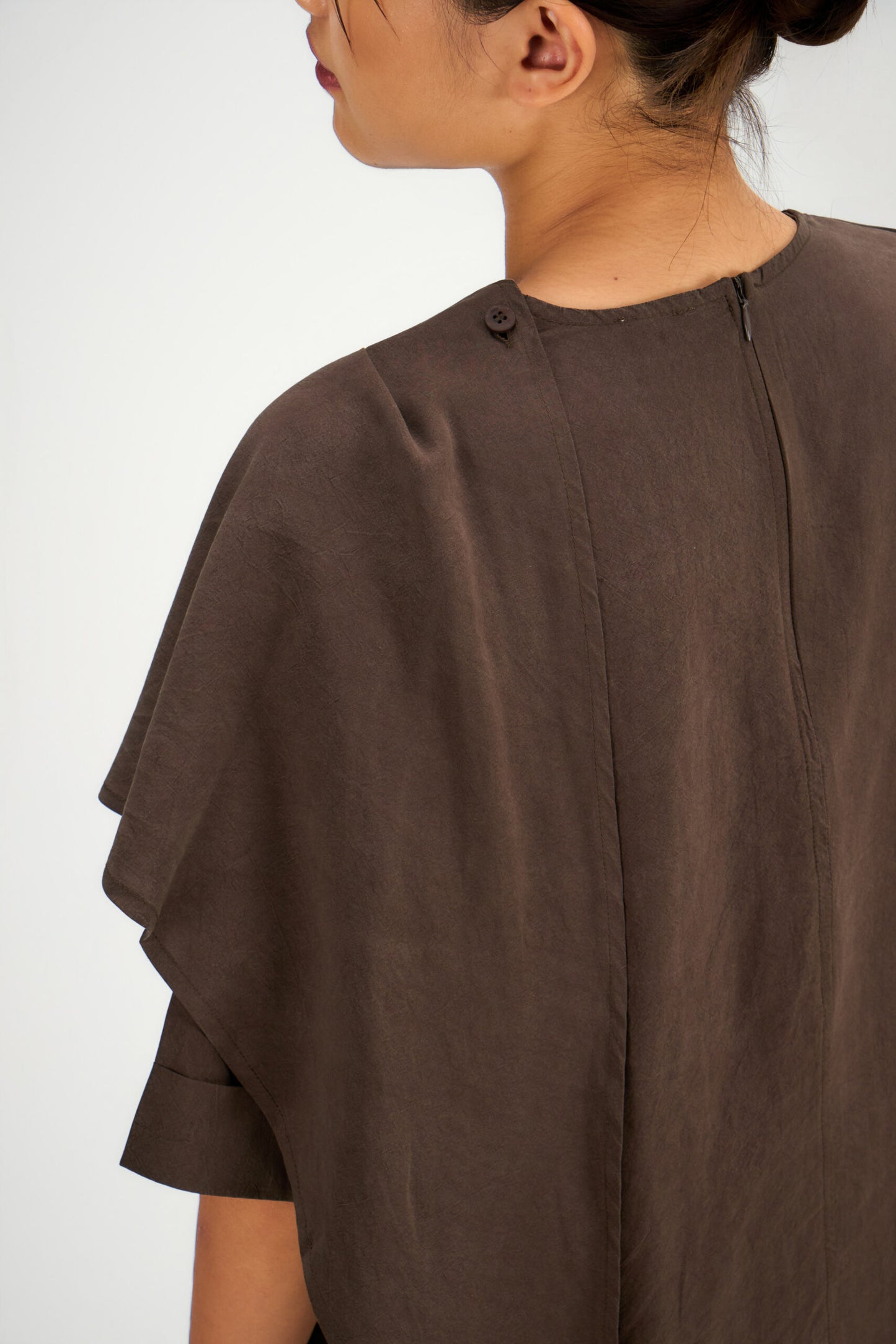 Neck-Scarf Half Sleeve Blouse (Brown)
