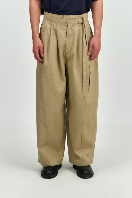 Gender Neutral Double Belted Long Trousers (Beige)