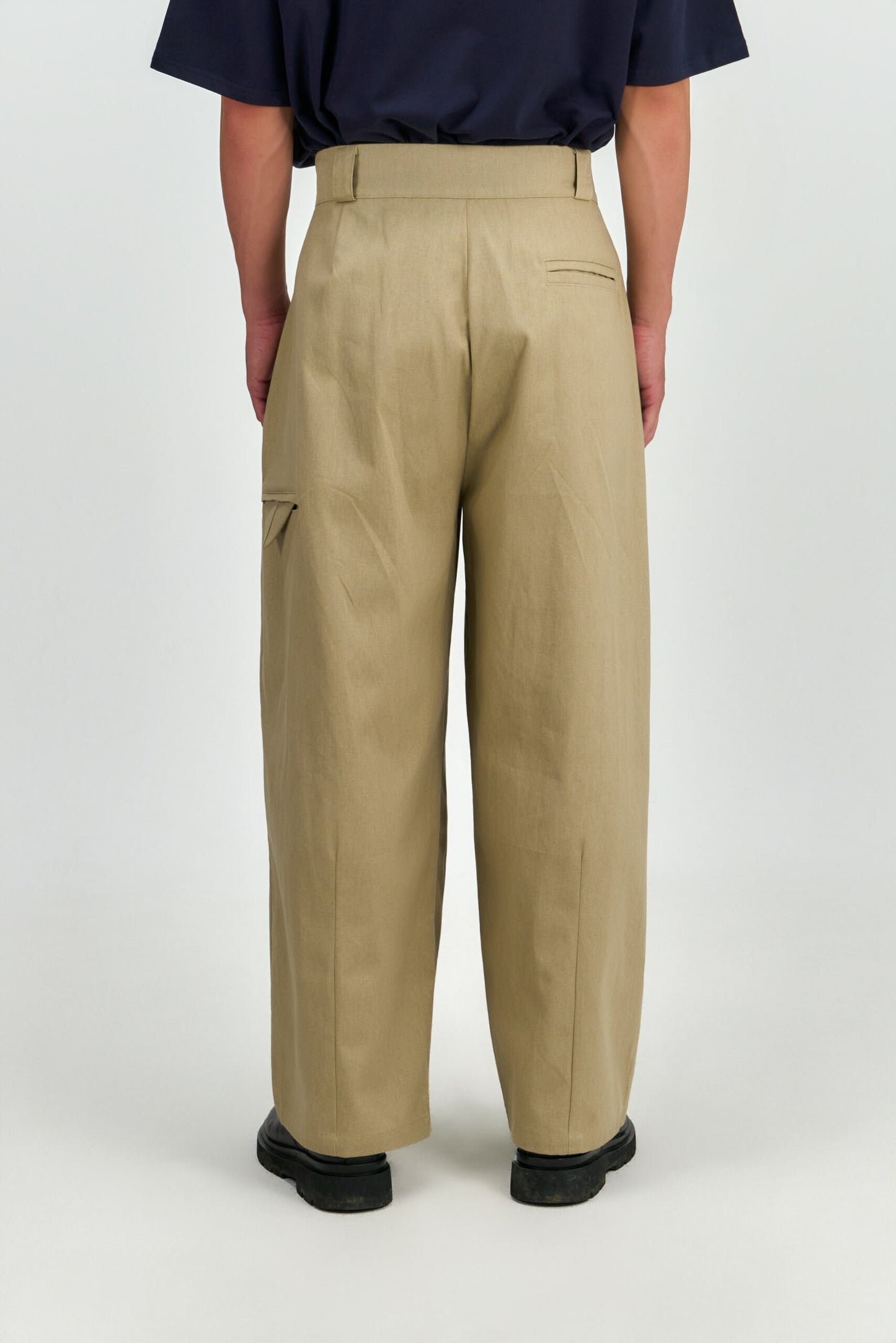 Gender Neutral Double Belted Long Trousers (Beige)