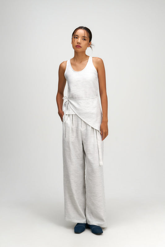 Tri Pleated Belted Trousers (Grey)