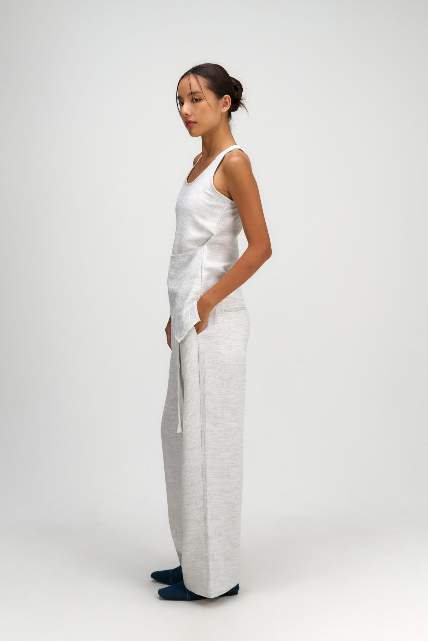 Tri Pleated Belted Trousers (Grey)