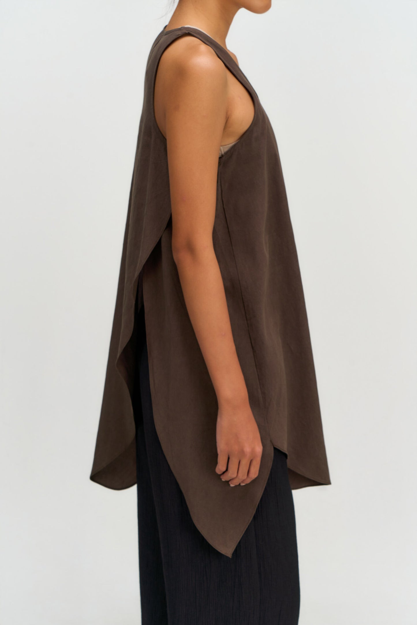 Asymmetrical Layering Long Tank Top (Brown)