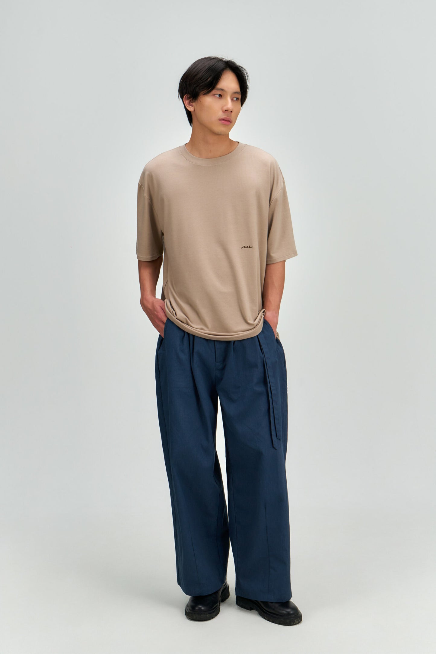Gender Neutral Double Belted Long Trousers (Blue)