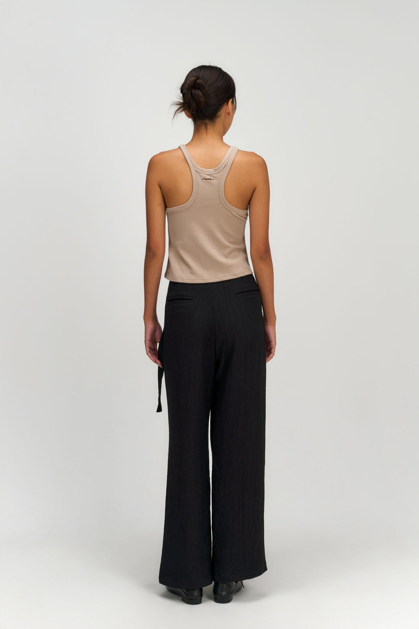 Tri Pleated Belted Trousers (Black)