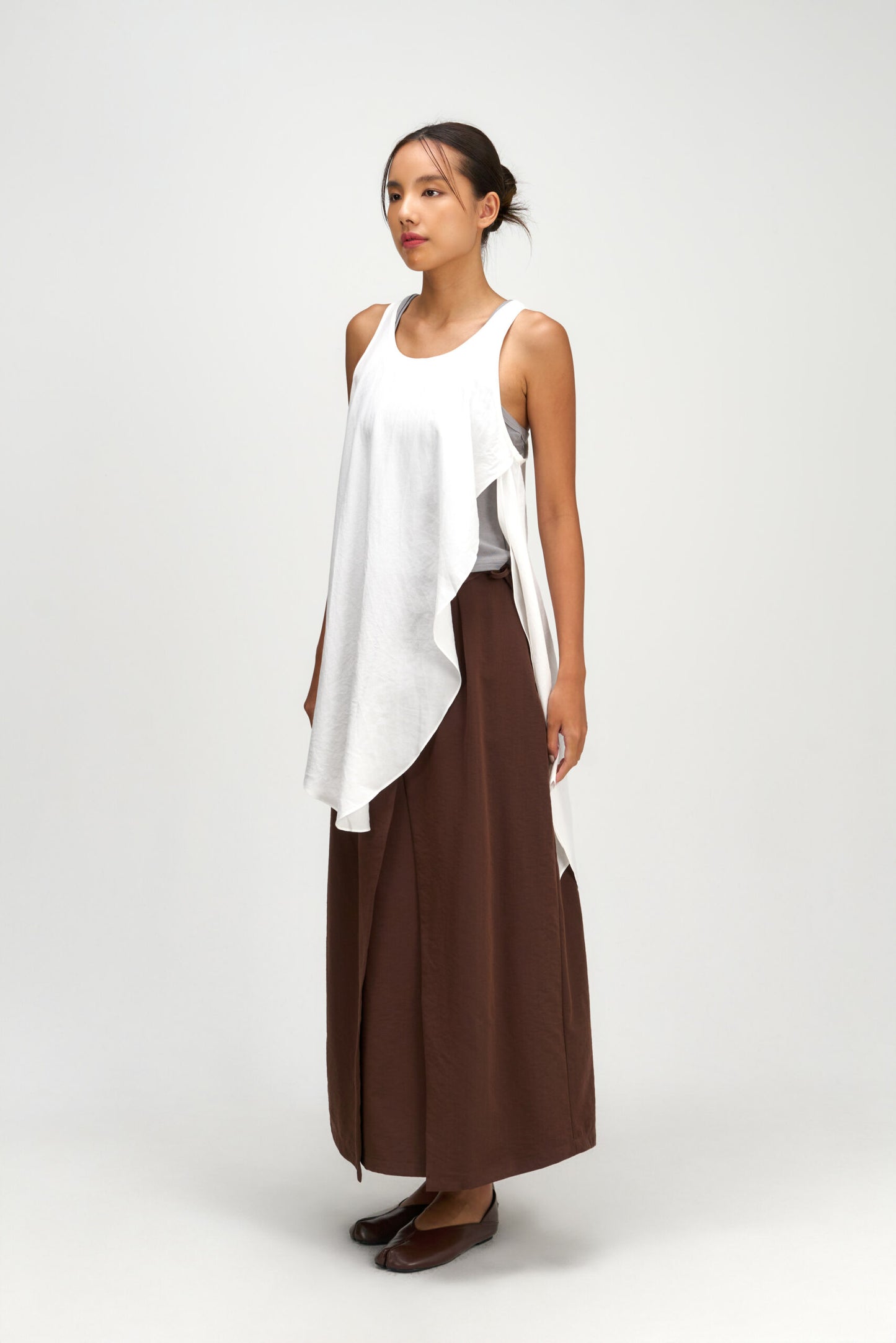 Waist Bandeu Pleated Skirt – Plus Long (Brown)