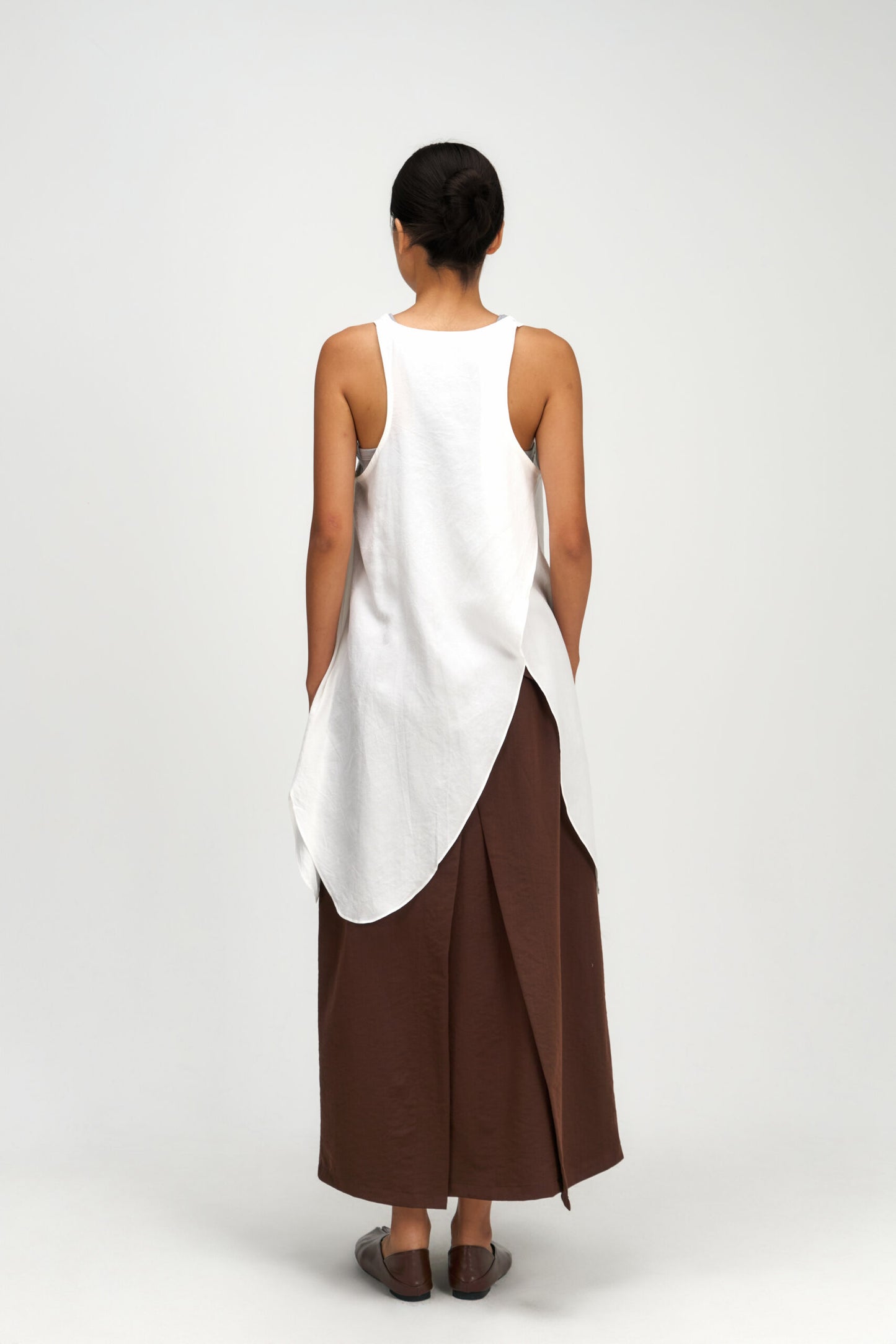 Waist Bandeu Pleated Skirt – Plus Long (Brown)