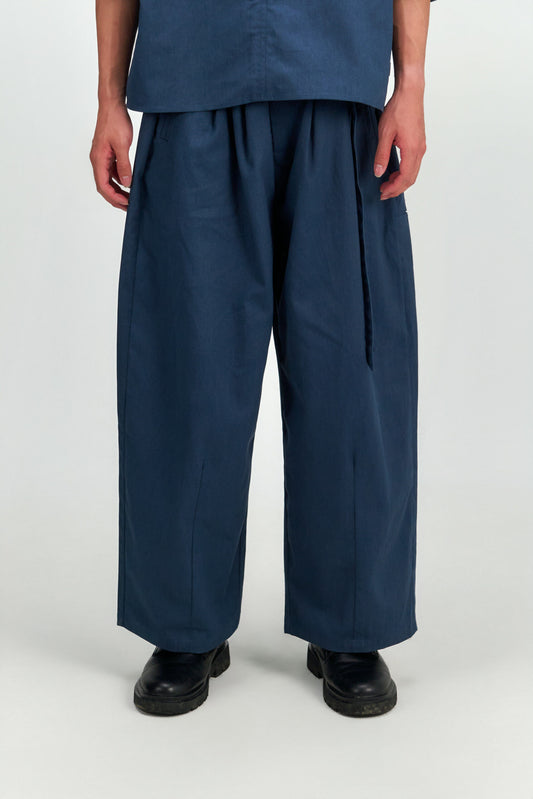 Gender Neutral Double Belted Long Trousers (Blue)