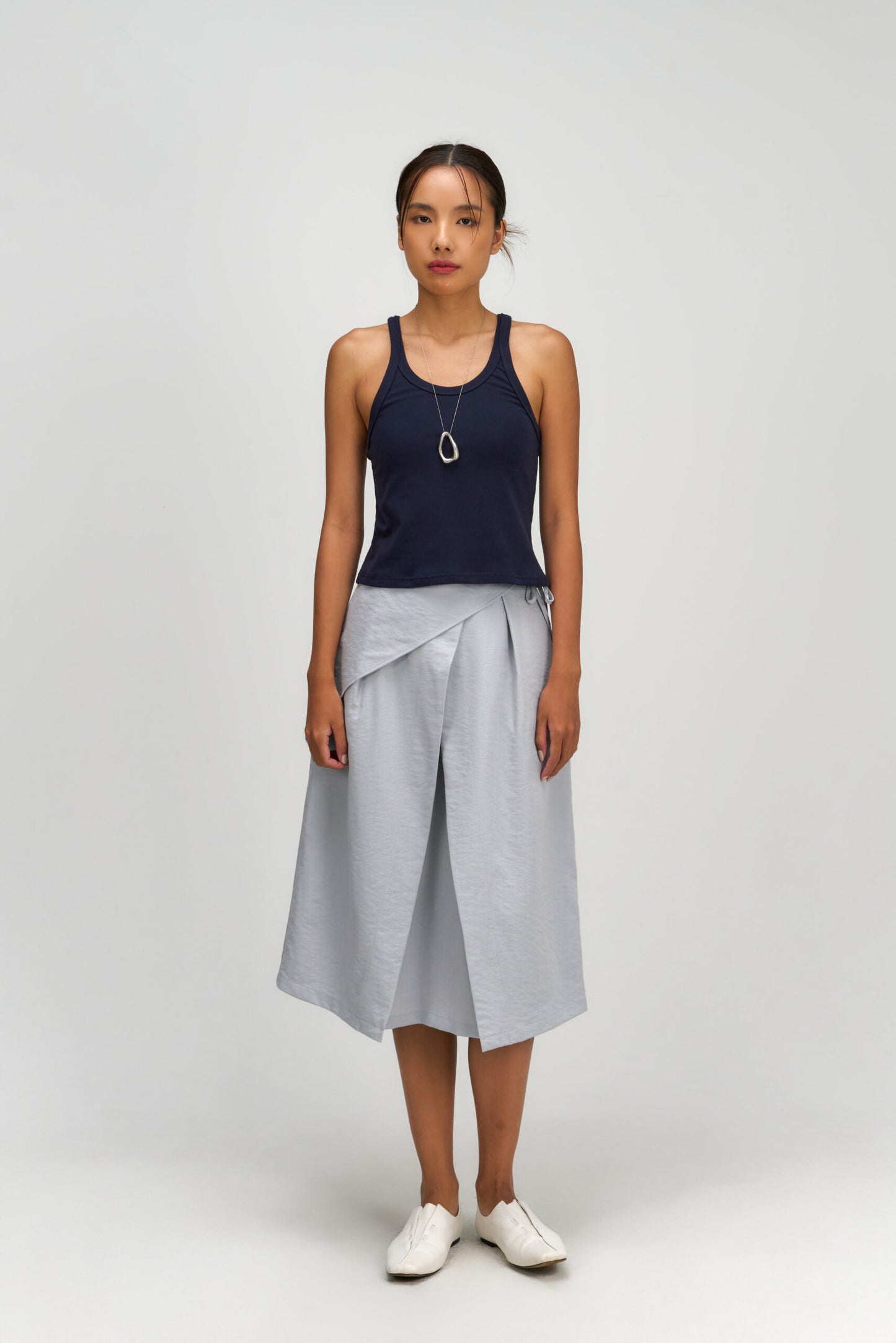 Waist Bandeu Layering Skirt – Midi (Light Blue)