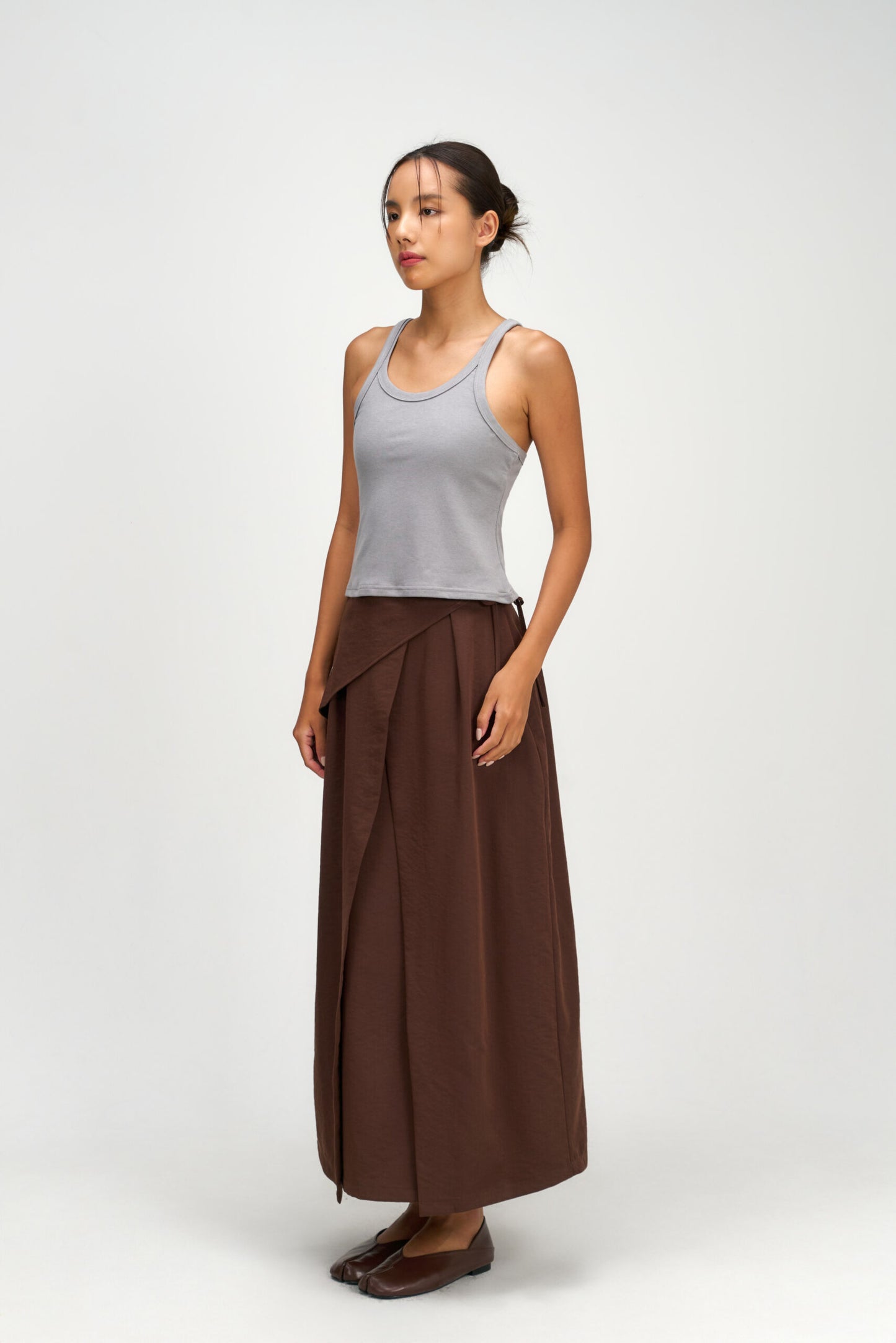 Waist Bandeu Pleated Skirt – Plus Long (Brown)