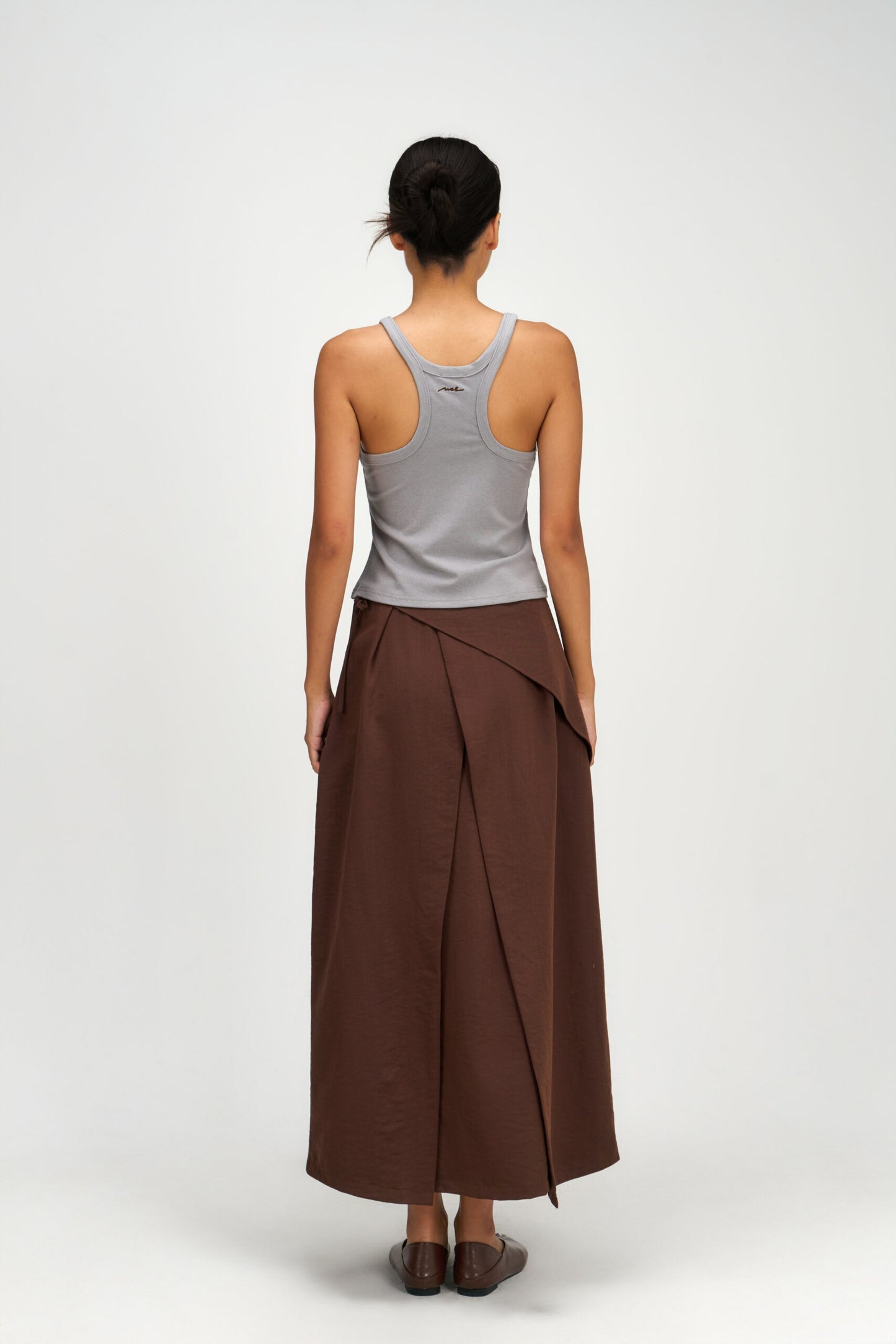 Waist Bandeu Pleated Skirt – Plus Long (Brown)