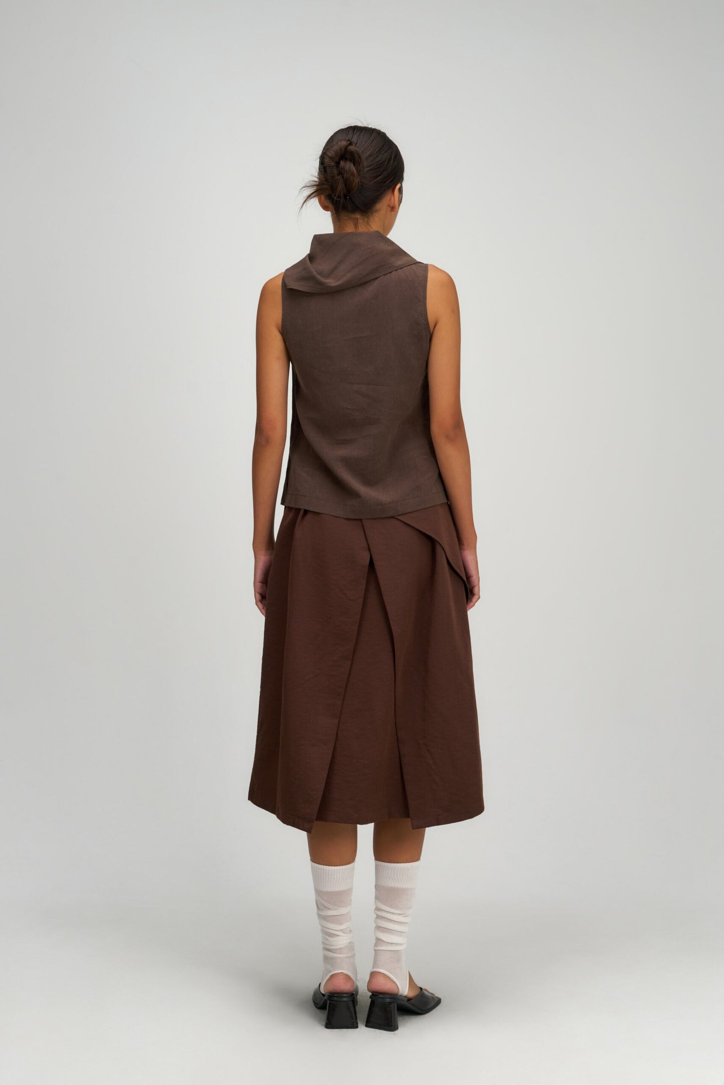 Waist Bandeu Layering Skirt – Midi (Brown)