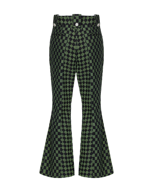 Chequerboard Kojima Denim Trousers (Moss Green & Coal Black Checks)