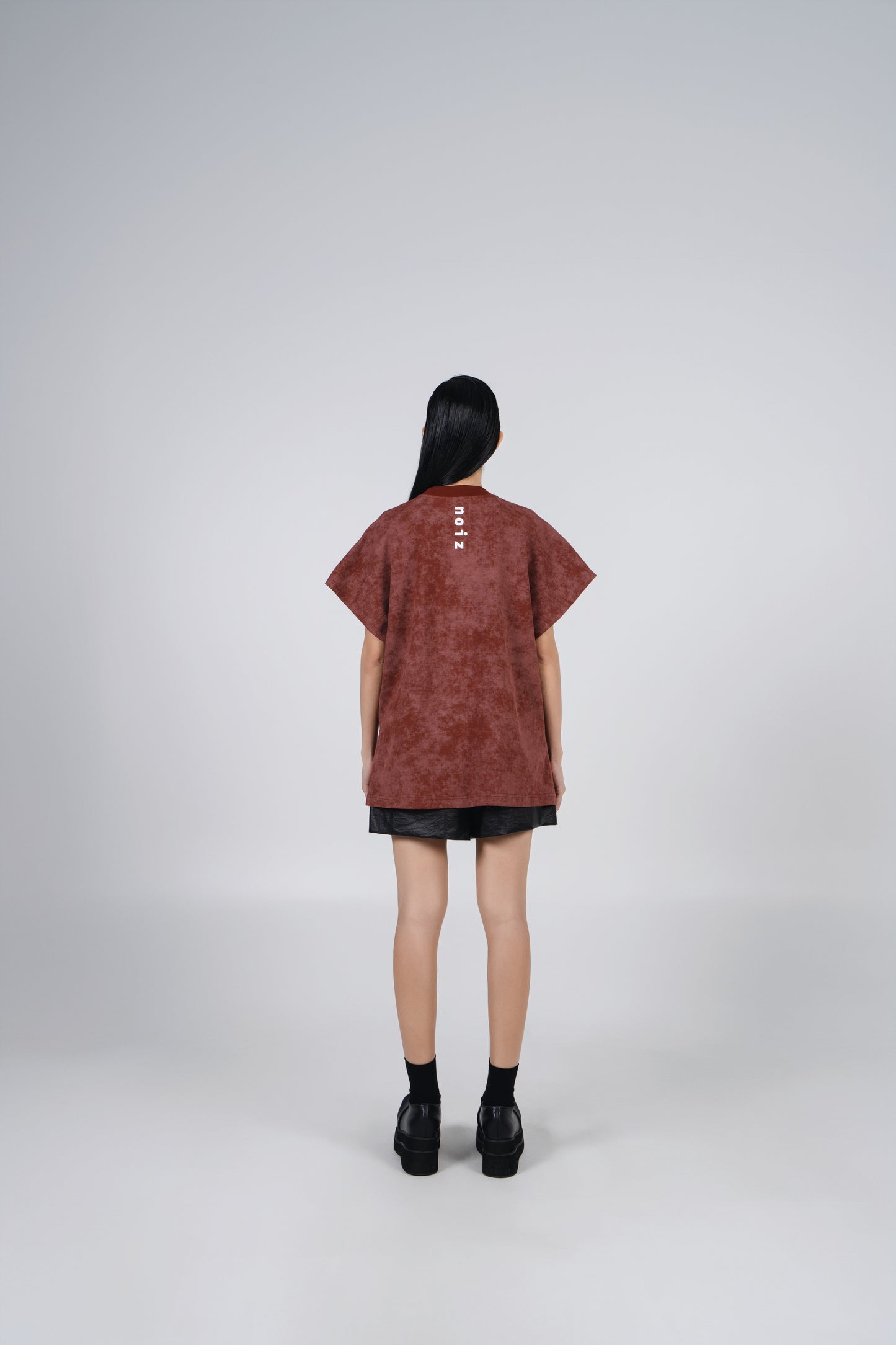 NOIZ N6TP7 ROUND NECK DROP SHOULDER OVERSIZED T-SHIRT in Maroon