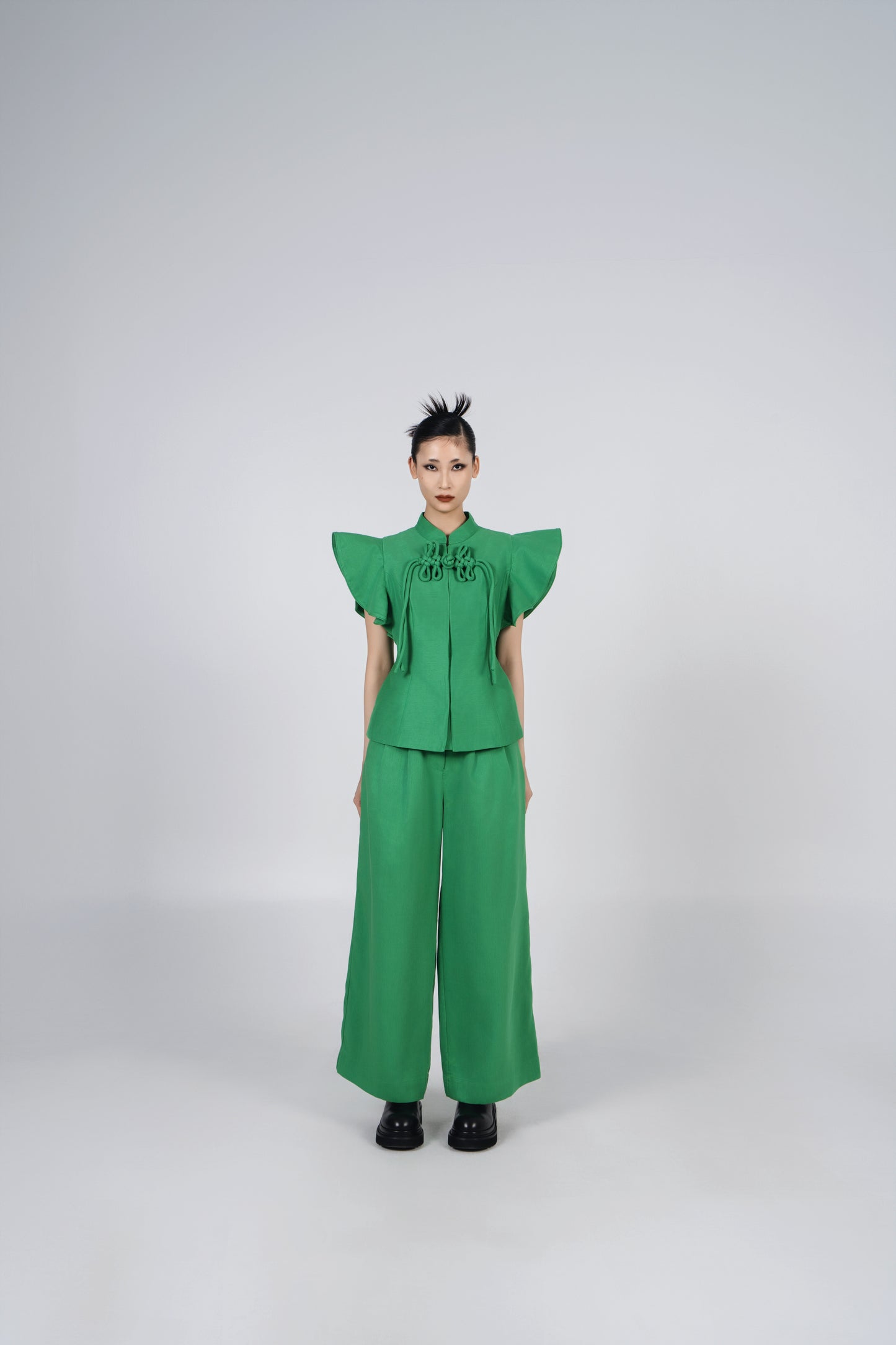 A-JANE CNY RUYI RUFFLE KNOT TOP - Jade Green