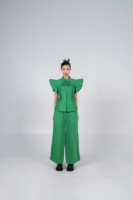 A-JANE CNY RUYI RUFFLE KNOT TOP - Jade Green